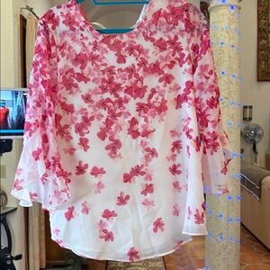 Floral Top With Three-Quarter Bell Sleeve